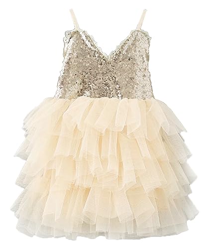 Topmaker Couture Gold Sequin Glitter Flower Girl Birthday Party Dress
