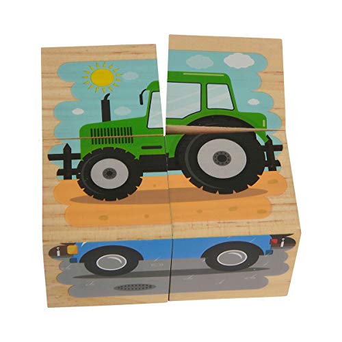 Eichhorn 100005482 - Bilderwürfel, 4 Bausteine mit 6 Fahrzeugmotiven, 4-tlg., 9 x 9 x 4,5 cm, Kiefernholz – Bild 6