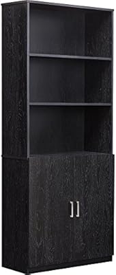 Amazon Com Ameriwood Home Moberly Bookcase With Doors Black Oak Furniture Decor