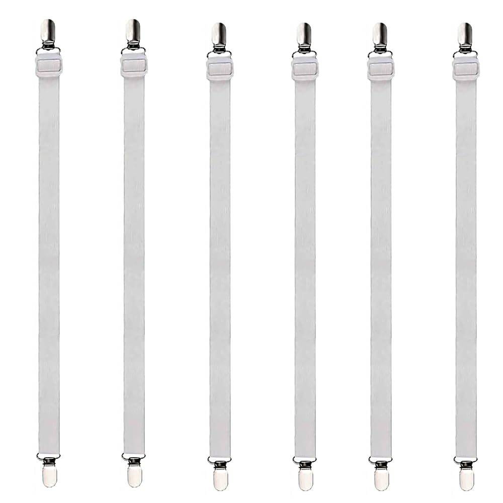 TopHomer Tablecloth Clips Hidden Strap, Adjustable Elasticity Picnic Tablecloth Clamp Camping Accessories for Table Cloth, Bed Sheet, Bench Cover (6, White)