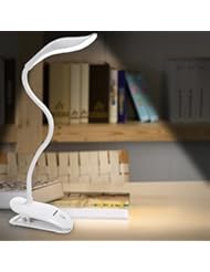 Lighting: KOLIER LED Desk Clip Light,Table Lamp,with 20LEDs 2W Touch Control Bedside Reading Light,Book Light,with USB Charging Port Flexible Gooseneck Clamp Lamp Dimming Portable Book Light for Bedside(White) - KOLIER