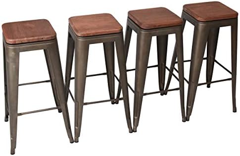 Yongchuang Metal Backless Counter Bar Stool for Indoor-Outdoor(Pack of 4) (24", Swivel Wooden Seat Backless)