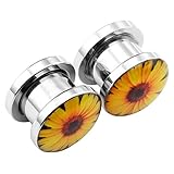JOVIVI® Women Stainless Steel Yellow Sunflower Ear Stretcher Fit Plug Punk 0 Gauge