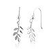 925 Sterling Silver Single Nature Inspired Leaf Leaves Branch Dangle Earrings, 30mm