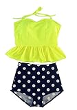Sandbank Women's Stripes Polka Dots Padded Halter Tankini High Waisted Swimsuit