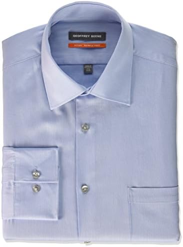 Geoffrey Beene Men's Textured Sateen Fitted Solid Spread Collar Dress Shirt, Ice Blue, 14.5" Neck 32"-33" Sleeve