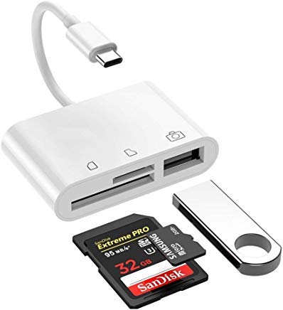 USB C to SD Card Reader, 3 in 1 USB C to USB OTG Adapter, Type C Micro SD Card Adapter, USB Camera Connection Kit for New iPad Pro 11"/12.9" 2018, MacBook Pro, ChromeBook, XPS and More