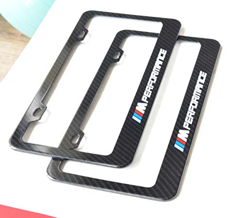 2pcs M Sports Performance Logo License Plate Frame Frame,Applicable to US Standard car License Frame,with Carbon Fiber Textured Glossy Finish Logo for BMW (bwn-m-1)