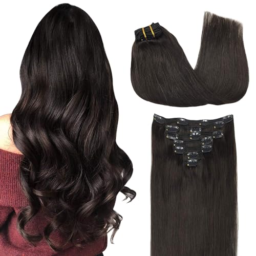 GOO GOO Adhesive Hair Extensions Natural Hair, 40 cm 90 g 7pcs, Real Natural Human Hair Extensions, 2 Dark Brown
