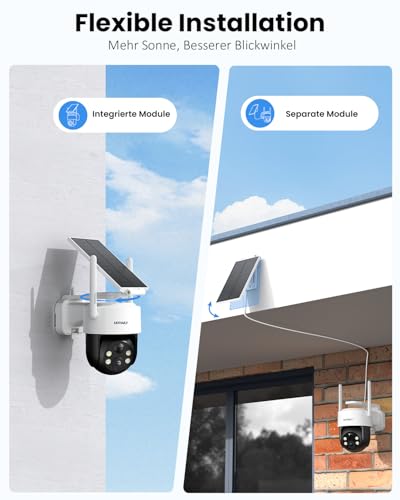 Mrowly 2K Outdoor Solar Surveillance Camera, 360° PTZ WiFi Camera Outdoor Wireless with Removable Solar Panel, 2.4 GHZ, PIR Motion Detection, Colour Night Vision, 2-Way Audio, IP66, for Garden, Yard