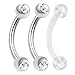 bodyjewellery 3Pcs 16g Surgical Steel Bent Curved Barbell Cartilage Earring Rook Conch Labret Lip Bridge Daith Crystals Piercing - Clear