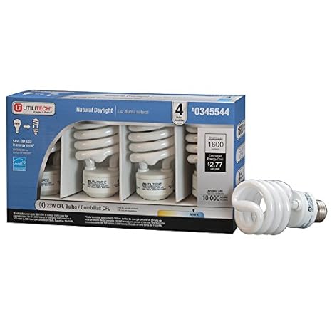 Utilitech 4-Pack 23-Watt (100W Equivalent), 5, 000K Medium (E-26) Base Daylight Decorative CFL Bulbs ENERGY STAR - - Amazon.com