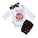 Newborn Baby Boy Girl Sayings Romper Tops + Headband+ Polka Dot Leg Warmer 3PCS Outfits Set Clothes (Tag 90/ 6-12 Months, White)