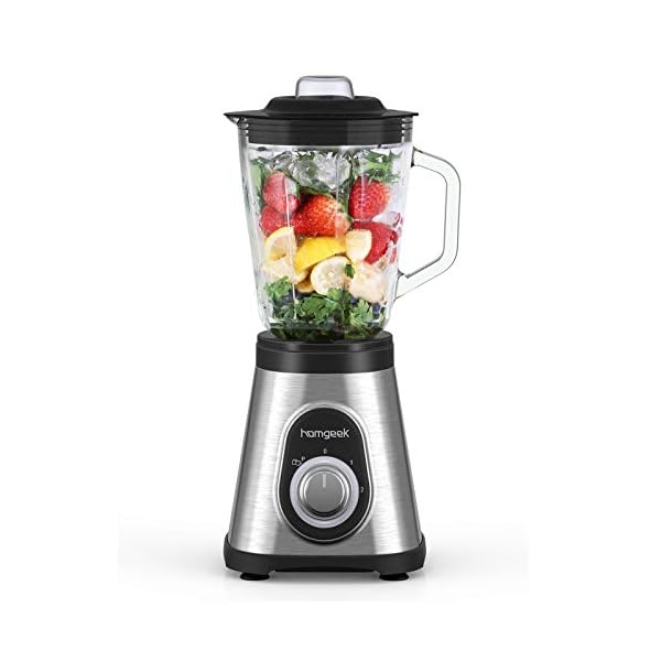 Blender-Smoothie-Maker-700W-homgeek-15L-Glass-Smoothie-Blender-with-6-Stainless-Steel-Blades-3-Adjustable-Speeds-for-Milk-Shake-Frozen-Fruit-and-Ice-Crush-27000UMin-High-Speed-Low-Noise Blender Smoothie Maker 700W, homgeek 1.5L Glass Smoothie Blender with 6 Stainless Steel Blades, 3 Adjustable Speeds for Milk Shake, Frozen Fruit and Ice Crush , 27,000U/Min High Speed, Low Noise