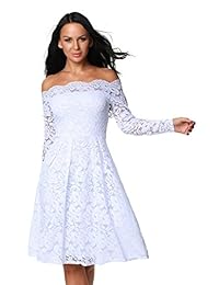 Eastylish - Vestido de cóctel para mujer, elegante, sexy, con hombros descubiertos, de encaje, informal, para boda, fiesta ...