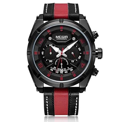 Gmarks Megir Elegant Design Analog Chronograph Sports Series Genuine Leather Strap Watch -2076