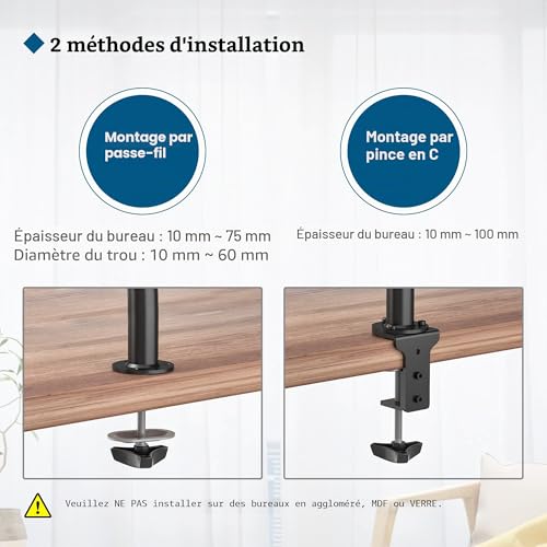 BONTEC 2 Screen PC Monitor Stand for 13-32 Inch Monitors, Height Adjustable PC Monitor Arm, Rotatable and Swivel, Tilt, Maximum Load of 10 kg per arm, 2 Mounting Options, VESA 75/100