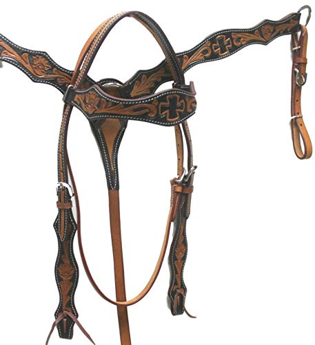 D.A. Brand Light Oil/Black Tooled Headstall Breast Collar Set Horse Tack