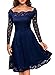 MISSMAY Women's Vintage Floral Lace Long Sleeve Boat Neck Cocktail Party Swing Dress (XX-Large, B-Navy Blue)