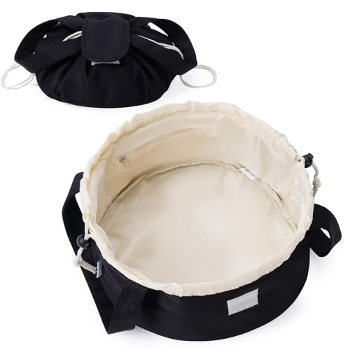 Narwey Flache Make-up-Tasche mit Kordelzug, große Kosmetiktasche für Damen und Mädchen, niedliche Make-up-Tasche mit Griff, tragbare Reise-Kulturbeute