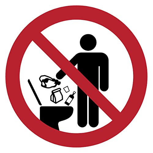 Round Laminated Sign Adhesive, Waterproof ISO 7010 - Adhesive - UV Resistant Laminated Adhesive - It Is Forbidden To Throw Items In The Bathrooms - Diameter 60 cm