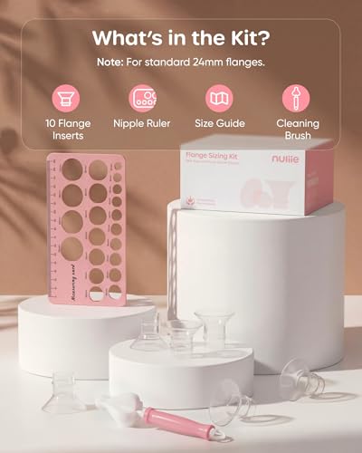 Nuliie 3-in-1 Flange Sizing Kit 13/15/17/19/21mm for 24mm Electric Double Breast Pump Flange/Shield, 10PCS Silicone Flange Inserts to Boost Pumping Efficiency & Comfort, BPA-Free Essential for Moms