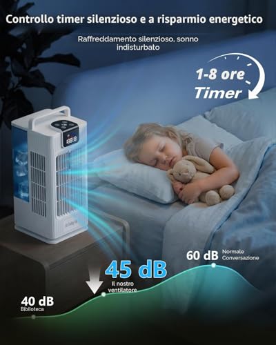 Aiorber Portable Mini Air Conditioner: Water Cooling Fan, 2000ml Tank, 120° Oscillation, 4 Speeds, LED, Timer + Remote Control, No Drain Tube for Home/Office