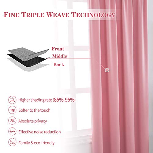 Anjee Blackout Curtains Panels for Kids Room - Noise Reducing Thermal Insulated Rod Pocket Blackout Window Drapes (2 Panels, 38 x 54 Inch, Pink)