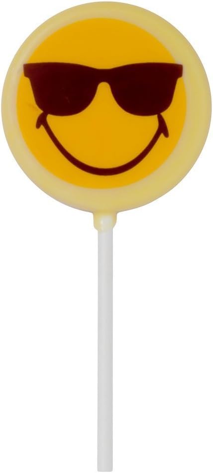 Smiley World Emoji Face Expressions Dairy White Chocolate Lollipops Sucker "COOL" Gourmet Personal Mothers Day Gift (Individual Pack)