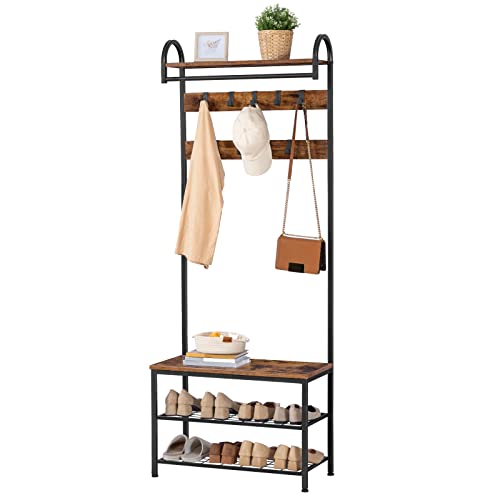 HOOBRO Coat Rack Shoe Bench, Hall Tree with Bench and Shoe Storage,Hall