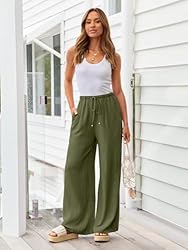 LILLUSORY Women's Green Boho Linen Palazzo Pants