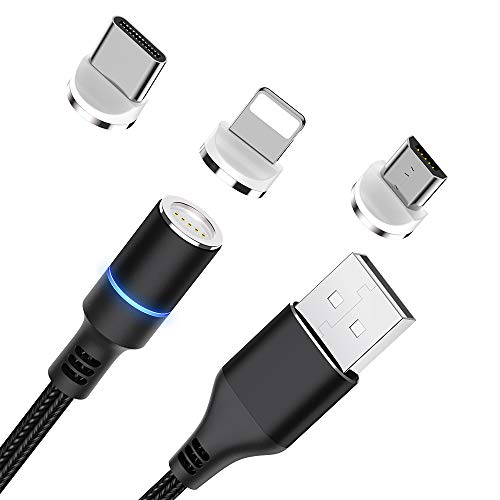 3 in 1 Magnetic Charging Cable 360°Rotate Braided Cable with Compatible for iOS, USB-C and Micro USB ，Fast Charge and Date Transfer (Black) - Thumbnail 7