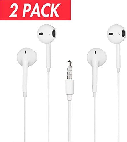 Earbuds, VIMME Headphones with Microphone New Earphones for apple iPhone 6s 6 Plus 5s 5 4s 4 SE iPad iPod 7 8 IOS S8 S7 S6 Note 1 2 3 Earbuds Earphones 2 pack Headphones Earpods. (white)