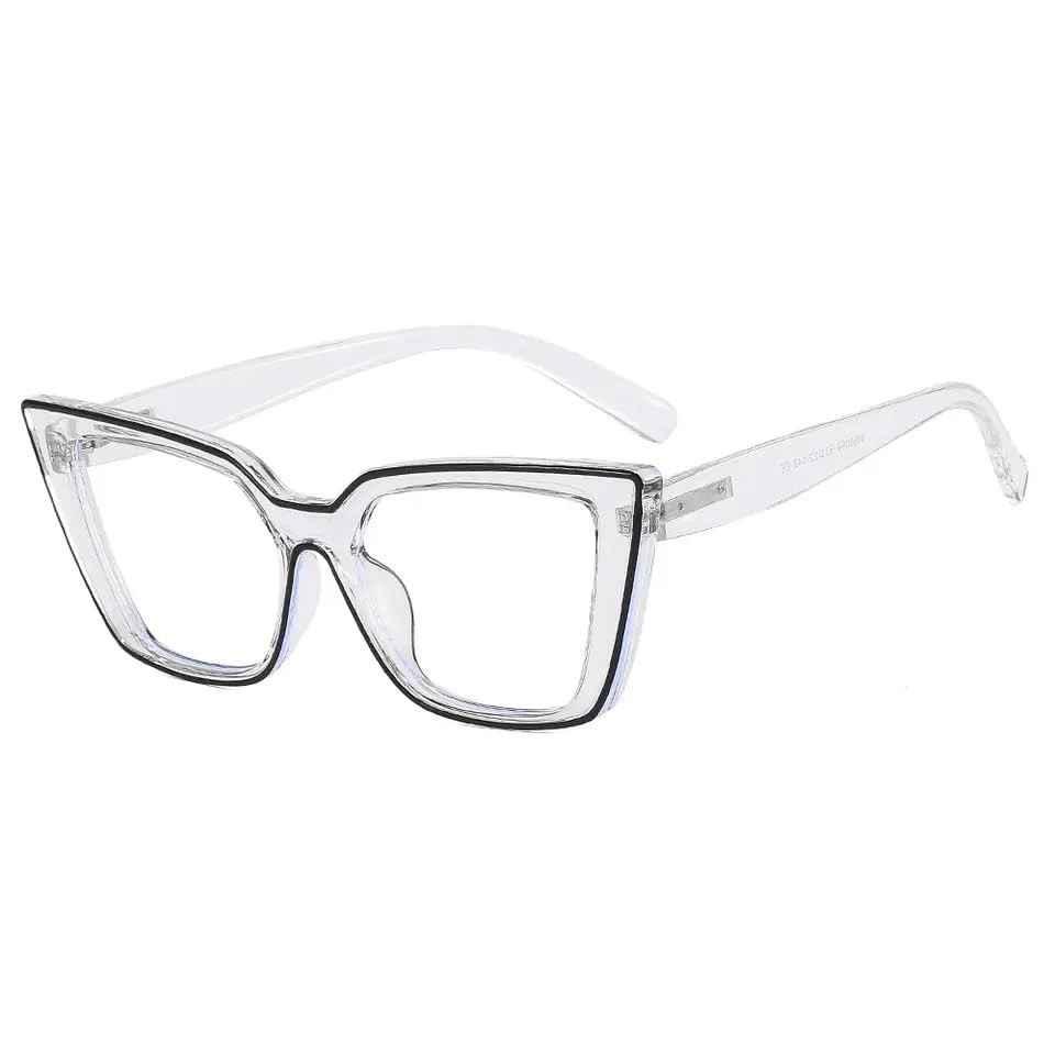 TECH-LINE-DIRECT FASHION ACCESSORIES Women Cat Eye Anti Blue Light Glasses Oversize Classic Glasses Hot (Black Frame + Clear Lens)
