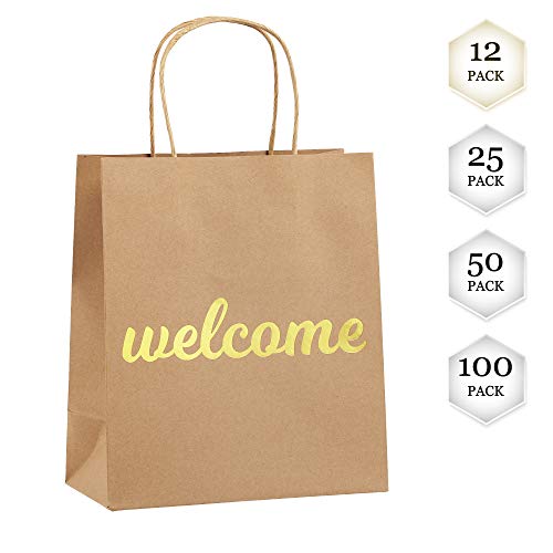 Welcome Bags for Wedding Guests - High Quality Kraft Paper Bags Bulk Perfect as Wedding Welcome Bags for Hotel Guests - Excellent to Present Wedding Favors for Guests (12-Pack)