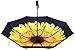 Fidus Inverted Reverse Sun&Rain Car Umbrella Large Windproof Travel UV Umbrella for Women Men - Auto Open Close(Sunflower-2)