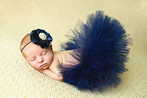Newborn Girl Photography Props Outfits - Blue Baby Tutu Skirt and Headband Set Blue