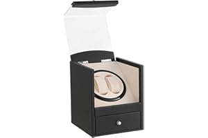 KOKTOHAY Automatic Single Watch Winder with Quiet Japanese Motor,AC Adapter or Battery Powered,Premium Leather Exterior and Soft Flexible Watch Pillows for Men's and Women's Watch