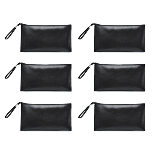 Securit Bank Deposit / Utility Zipper Coin Bag, Black 6 Bags (9 X 4.5 inch)