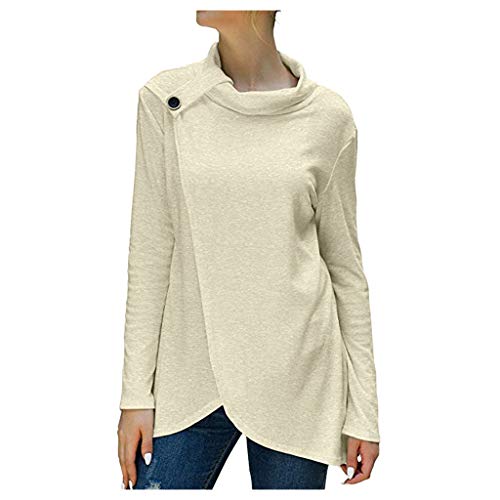 Women\'s Turtleneck Button Pullover Twist Knot Blouse Asymmetric Hem Top …