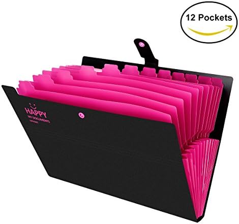Expanding File Folder 12 Pockets With Snap Closure, Yigou Portable Accordion Document Organizer Letter A4 Paper Size [Black]