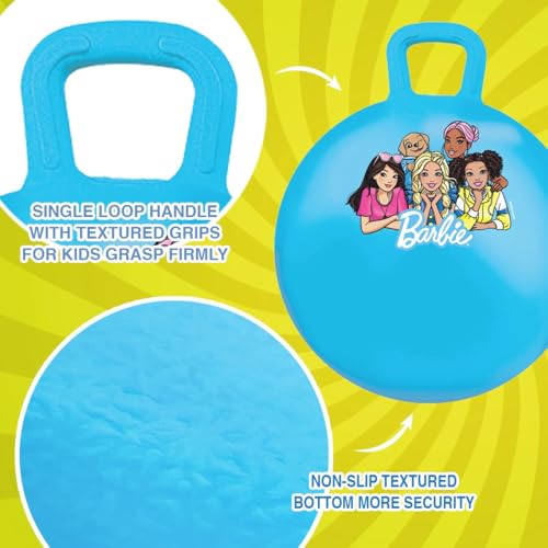 Barbie 18 inch Hopper Ball by GENIE'S Toy Bus | Blue Bouncy Hopping Ball with Handle | 220lb Capacity | Fast-Inflate Design | Fun Exercise Toy for Kids Ages 3-8 Years | Indoor/Outdoor Play 3