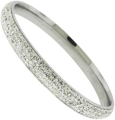 Amythyst Silver Tone Stainless Steel Bangle with 4 Rows of Zirconia Stones