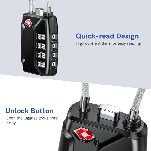 T Tersely TSA Luggage Locks,4-Digit Security Suitcase Locks,Combination Padlock for Suitcases Flexible Cable Travel Lock, TSA Approved Luggage Lock