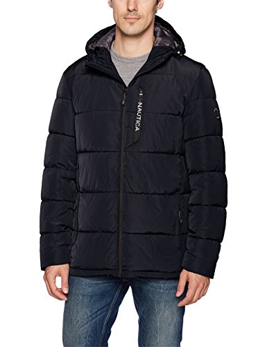 Nautica Men's Quilted Hooded Parka Jacket, Navy, L