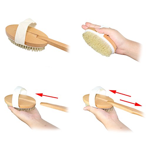 MAGGIFT Removable Natural Boar Bristle Long Handle Body Brush For Dry Skin Brushing, Remove Dead