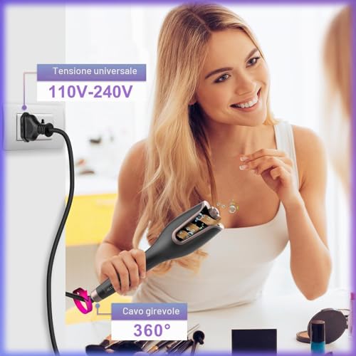 BUJIYI Automatic Curling Iron, Curling Iron, 4 Adjustable Temperature Settings, 3 Heating Time Options, 360° Swivel Anti-Tangle Cable (Black)