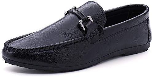 MUMUWU Loafers Loafer for Men Driving Boat Moccasins PU Leather Slip On Style Round Toe Simple Solid Colors Metaldecor (Color : Black, Size : 9 M US)