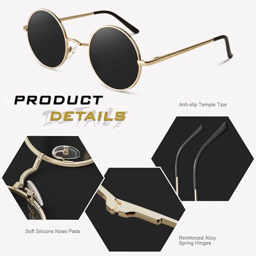 GQUEEN Retro Round Polarised Sunglasses Men Women UV400 Protection MEZ1