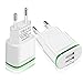 HiSung European Plug Adapter, Max 2.1A 5V Dual European USB Wall Charger Power Adapter Charging Plug with LED Light for iPhone X 8/7/6/6S Plus 5S, iPad, Samsung Galaxy S8/S7/S6 Edge, LG,HTC, Moto